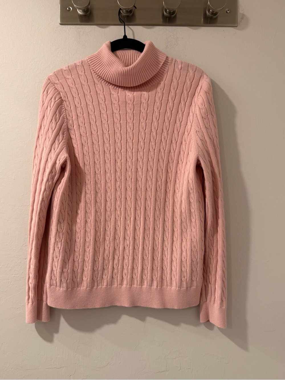 Lands’ End Pink Cable Knit Turtleneck Sweater 100% Cotton Petite M 10-12